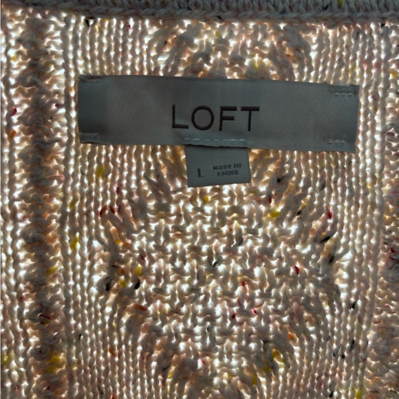 LOFT Beige Cable Knit speckled Cardigan Sweater - size Large - Picture 3 of 5